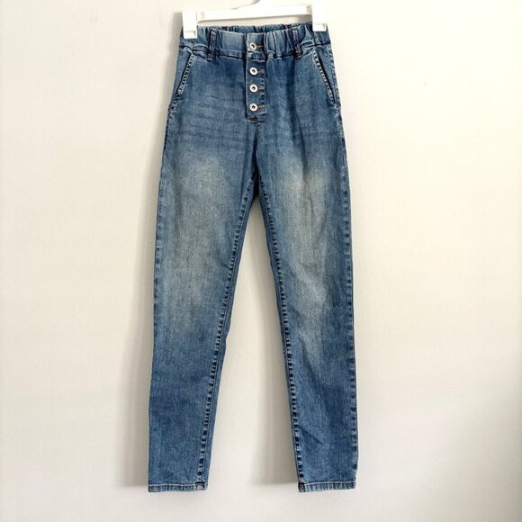 Bevy Flog Ronit Denim Blue Jean Pull-On Pants Button Fly Women’s Size 24 - Picture 1 of 9